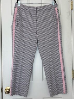 ME+EM Side Stripe Tape Check Plaid Print Straight Leg Trousers